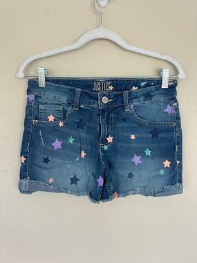 Justice Girls Jean Shorts Multi Stars 14plus   (1612)